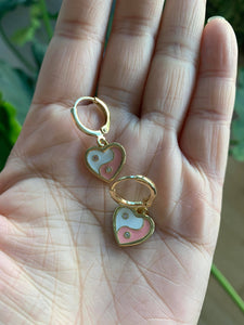 Yin Yang Pink Heart Hoop Earrings