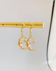 Moon + Star Huggie Earrings
