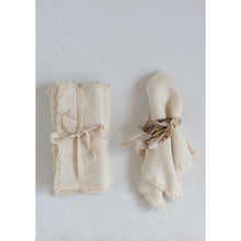 Load image into Gallery viewer, Linen Blend White Napkins with Trim Set
