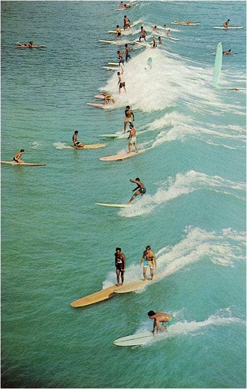 Surfing with Longboards Print