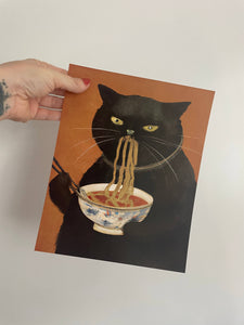Black Noodle Cat Print