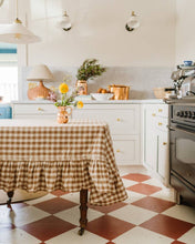 Load image into Gallery viewer, Hazelnut Ruffled Gingham Tablecloth
