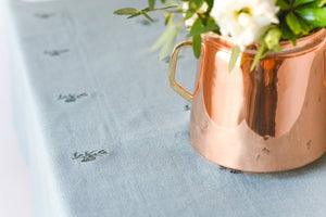 Blue Fleur Embroidered Tablecloth