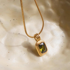 Green Square Stone Necklace