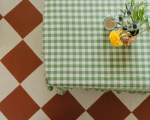 Load image into Gallery viewer, Moss Ruffled Gingham Tablecloth
