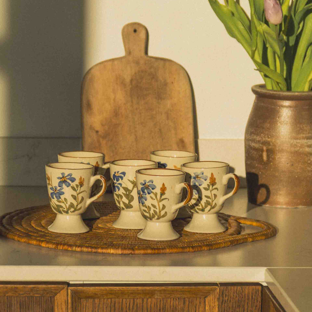French Floral Footed Coffee Cup Set