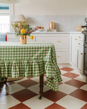 Load image into Gallery viewer, Moss Ruffled Gingham Tablecloth
