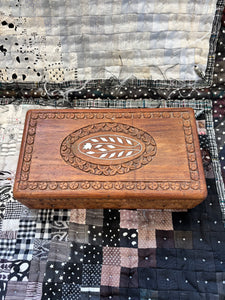 1970s Wooden Box with Shell Inlay