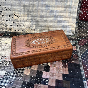 1970s Wooden Box with Shell Inlay
