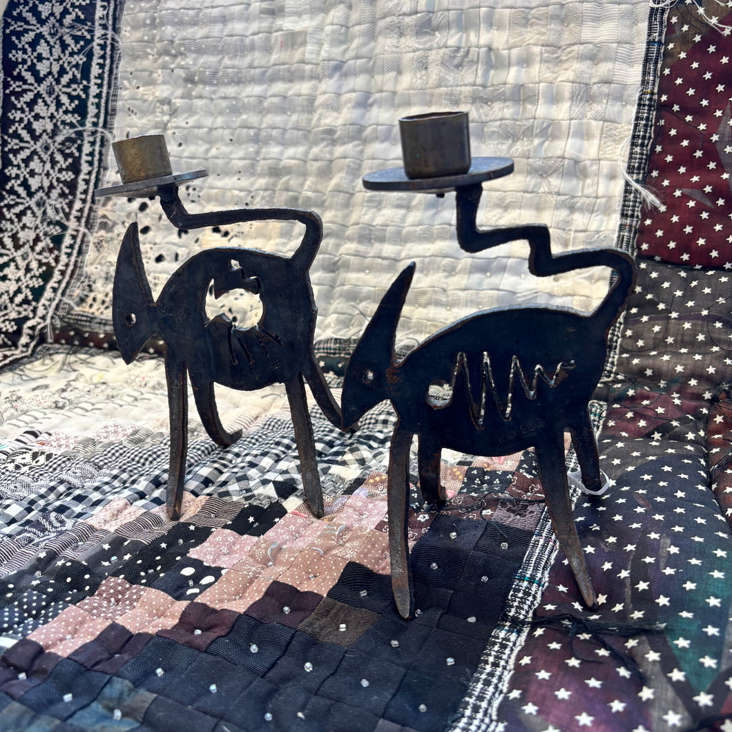 Metal Creature Candlestick Holder Set