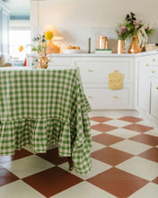 Load image into Gallery viewer, Moss Ruffled Gingham Tablecloth
