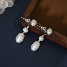 Load image into Gallery viewer, Silver + Pearl Drop Earrings
