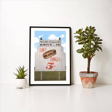 Load image into Gallery viewer, Drive-In, Five Cent Hot Dog Sign Art Print
