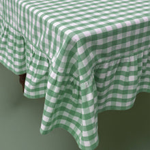 Load image into Gallery viewer, Moss Ruffled Gingham Tablecloth
