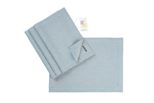 Load image into Gallery viewer, Light blue textured bed sheet set with a fitted sheet on a white background
