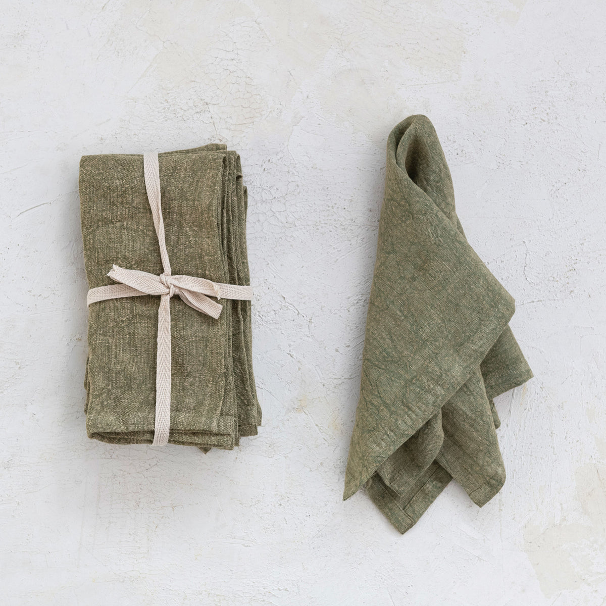 Olive Stonewashed Linen Napkin Set