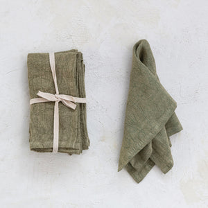 Olive Stonewashed Linen Napkin Set