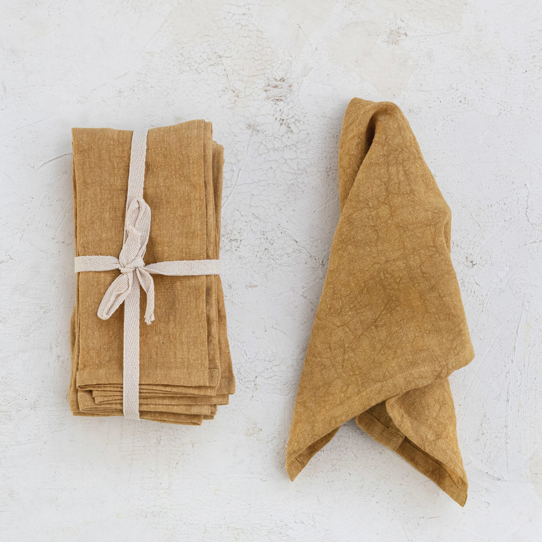 Mustard Stonewashed Linen Napkin Set