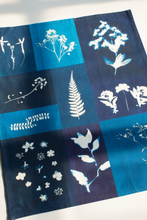 Load image into Gallery viewer, Cyanotype Flower Plant Patchwork Organic Cotton Tea Towel
