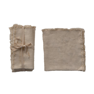 Linen Blend White Napkins with Trim Set