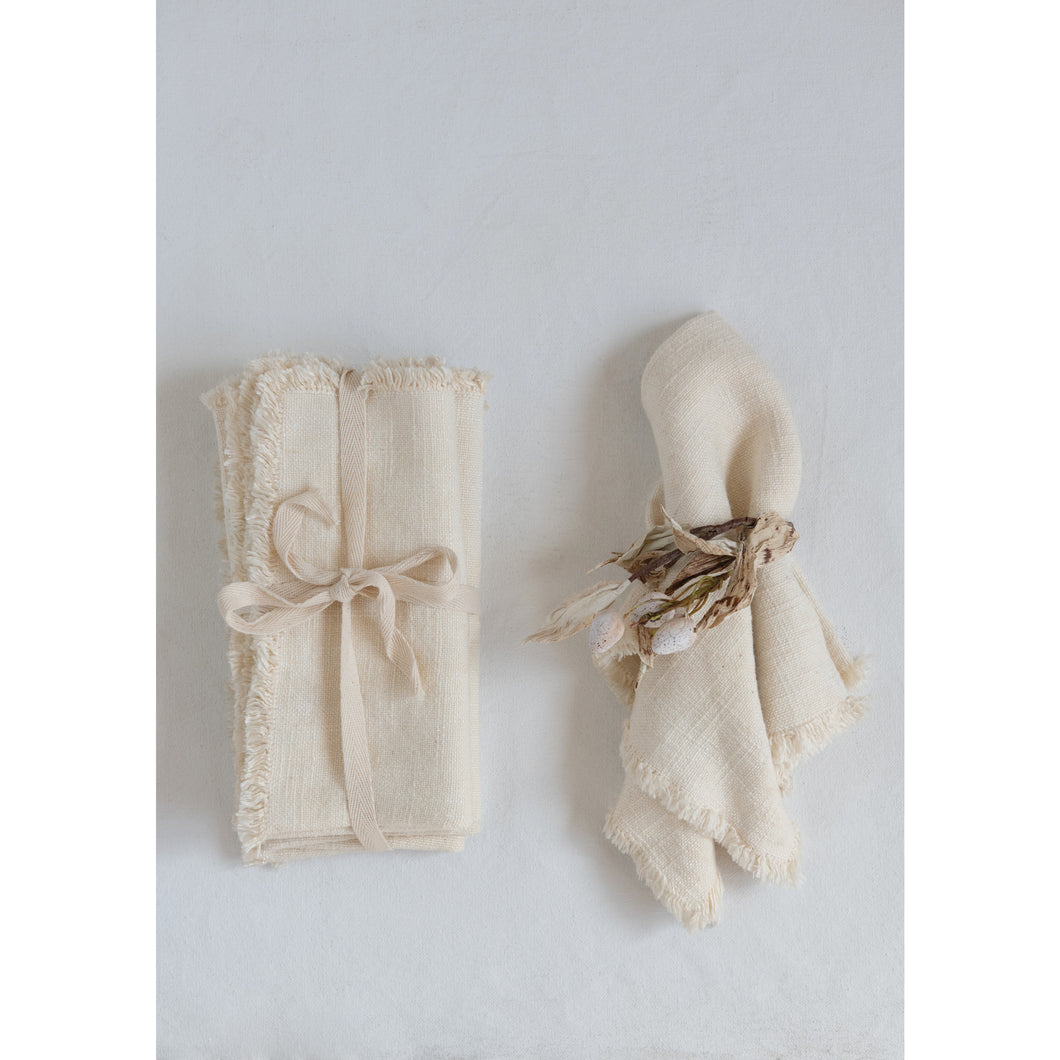 Set of Linen Blend White Napkins with Trim