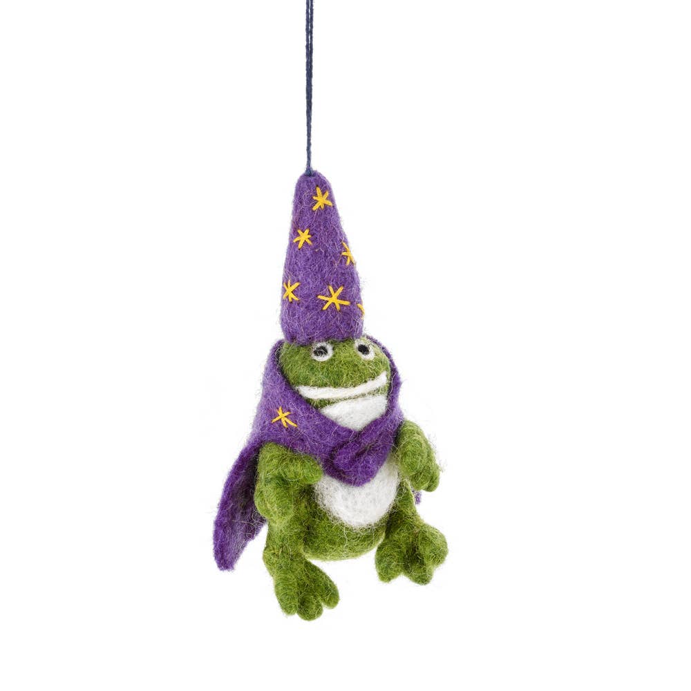 Handmade Felt Wizard Frog Hanging Decoration