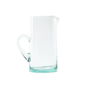 Moroccan Hand Blown Pitcher with Handle, Clear