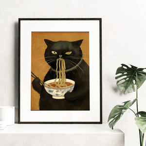 Black Noodle Cat Print