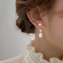 Load image into Gallery viewer, Silver + Pearl Drop Earrings
