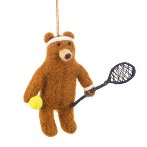 Handmade Felt Tennis Bear Biodegradable Hanging Decoration